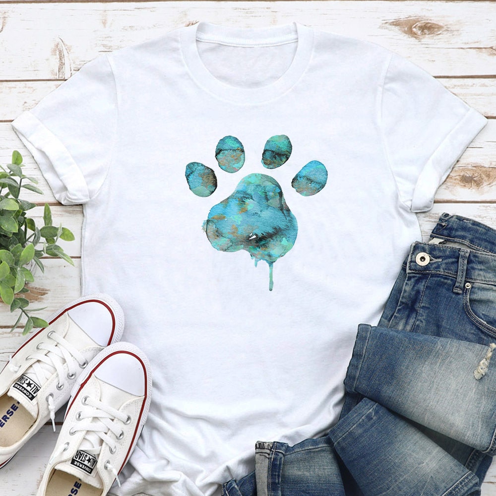 Watercolor Paw Green Standard Tee White