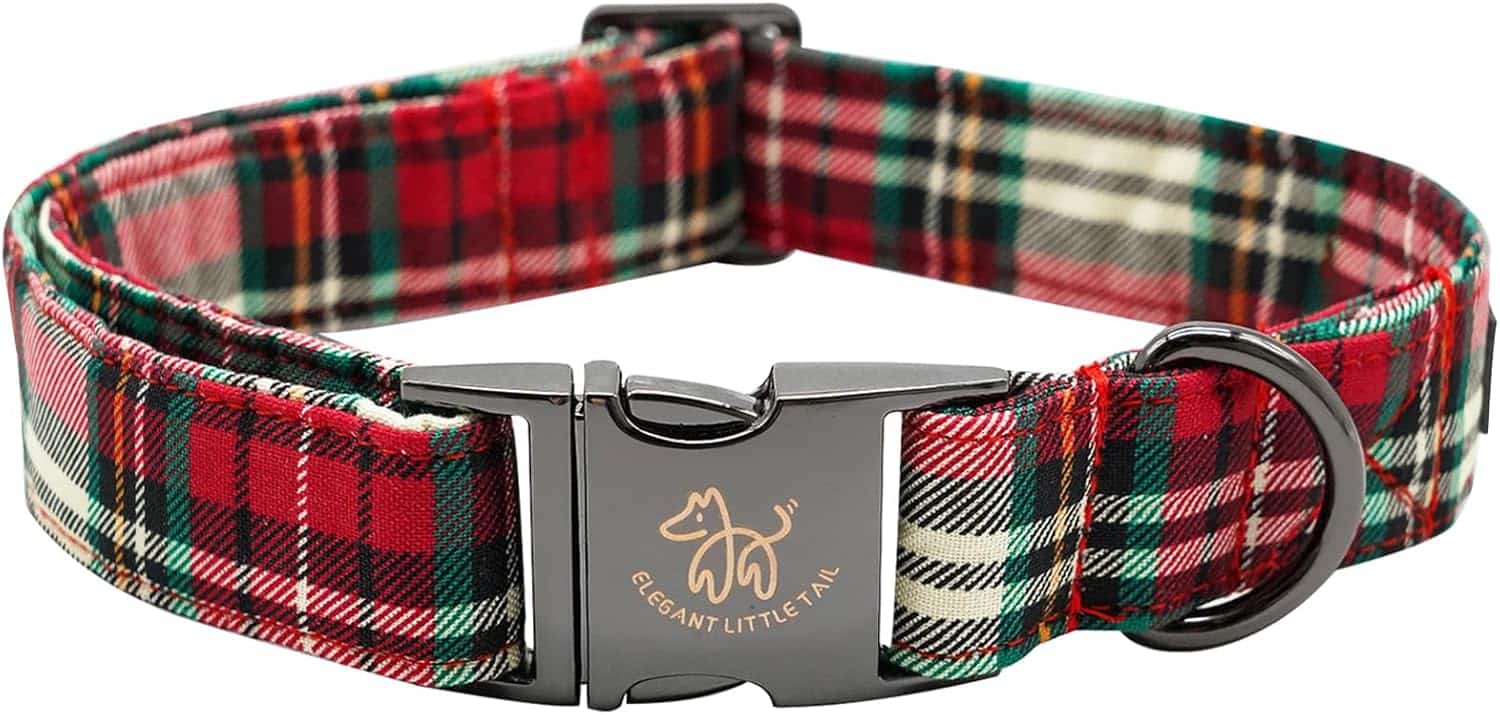 Elegant little tail Dog Collar, Christmas Red Plaid