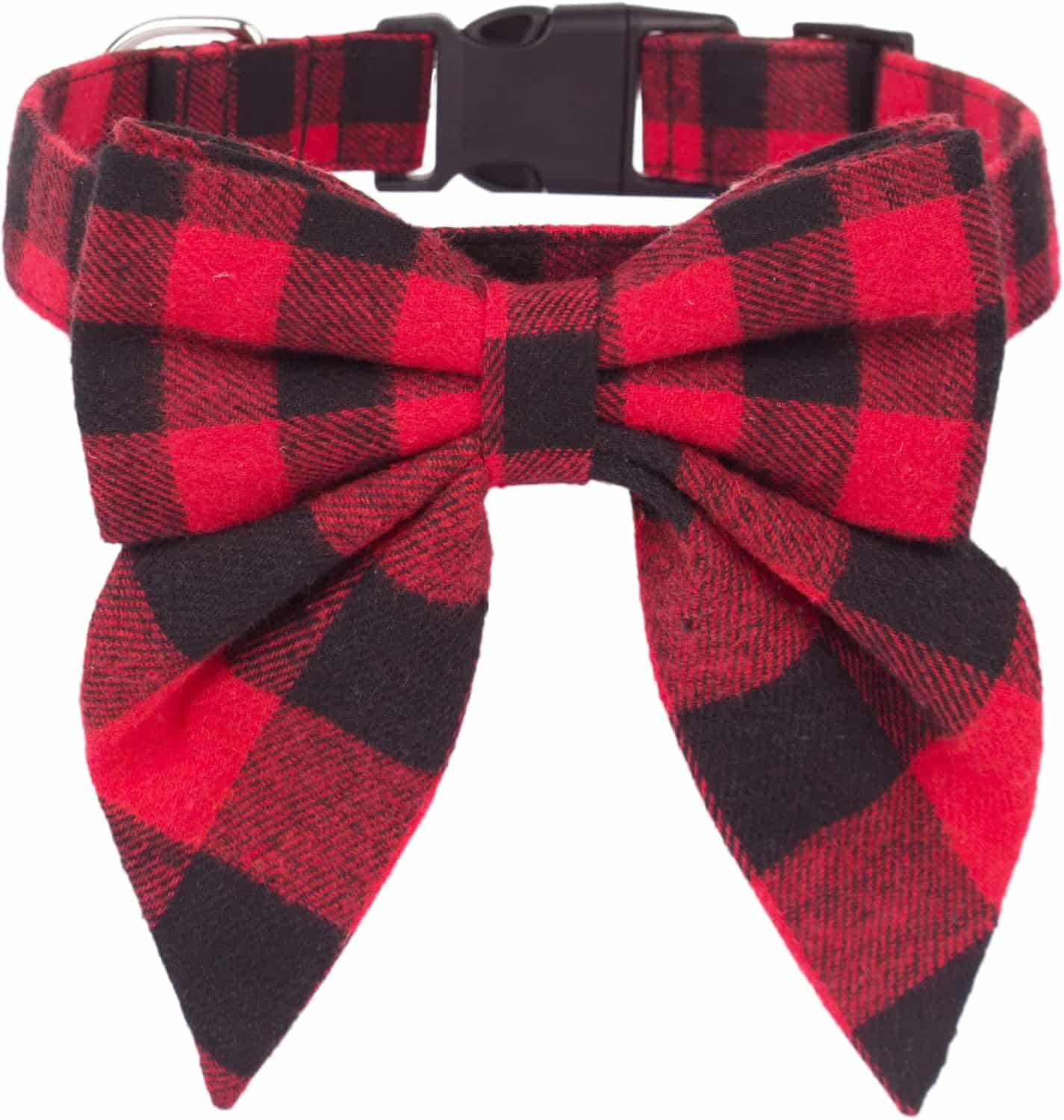 ADOGGYGO Christmas Dog Collar with Bow - Red & Black Plaid