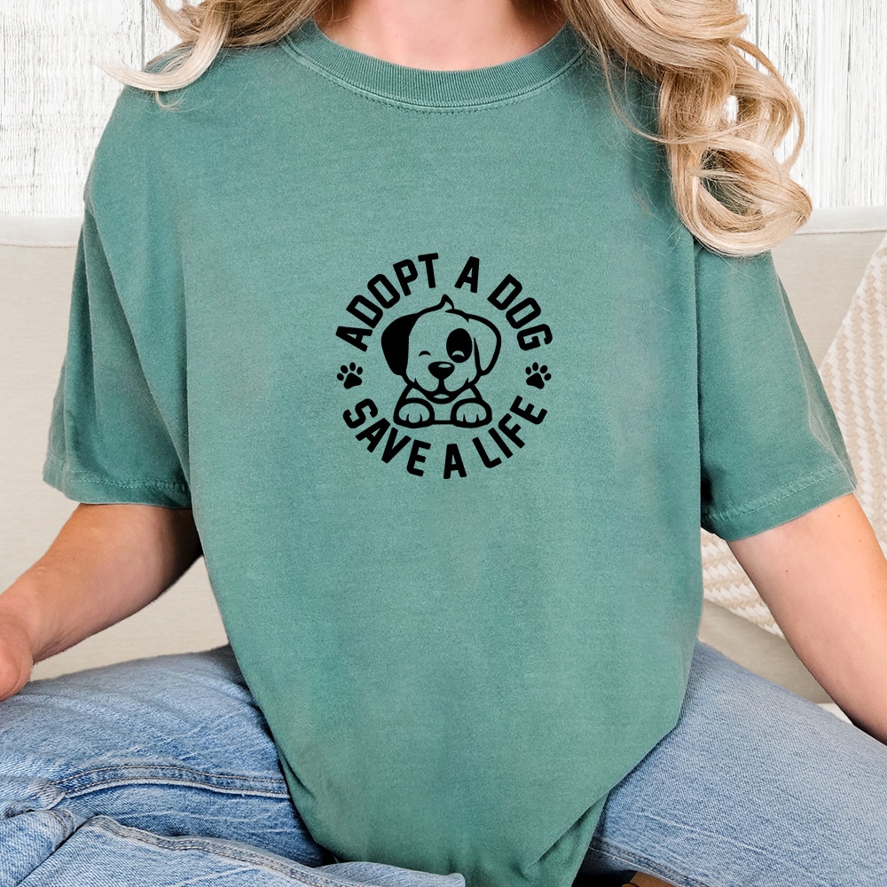 Comfort Colors Adopt A Dog Save A Life Vintage Washed Tee - Seafoam