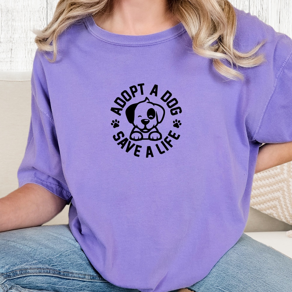 Comfort Colors Adopt A Dog Save A Life Vintage Washed Tee - Violet