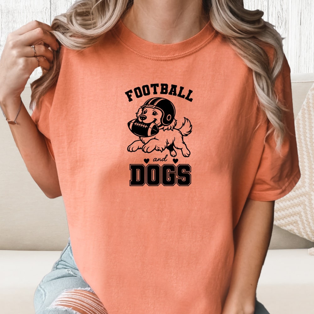 Comfort Colors Football And Dogs Vintage Washed Tee - Terracotta