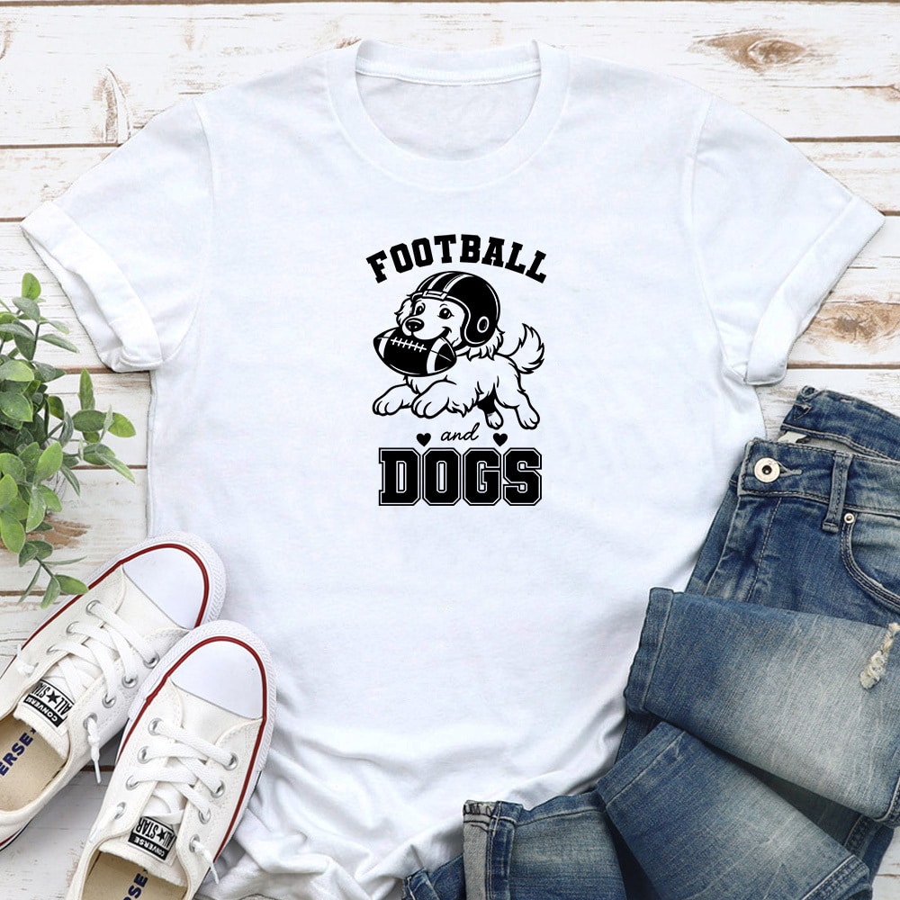 Football And Dogs Standard Tee White