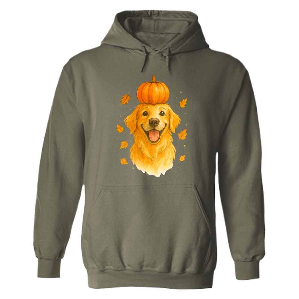 Golden Retriever Pumpkin Hoodie Military Green
