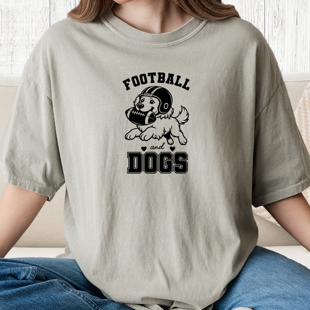 Comfort Colors Football And Dogs Vintage Washed Tee - Sandstone