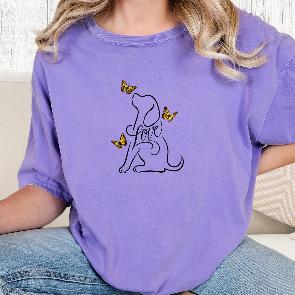 Comfort Colors Loving Dog Butterflies Vintage Washed Tee - Violet