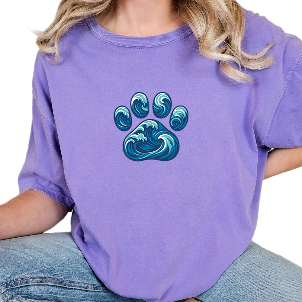 Comfort Colors Paw Wave Vintage Washed Tee - Violet