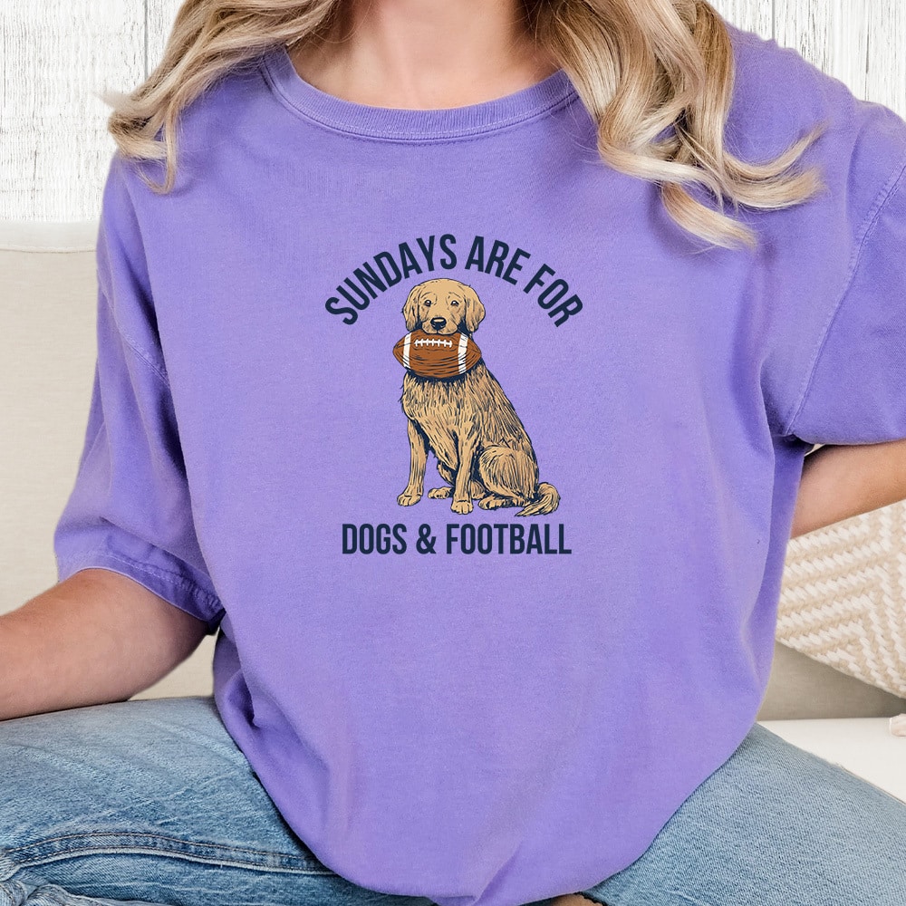 Comfort Colors Sundays Are For Dogs & Football Vintage Washed Tee - Violet
