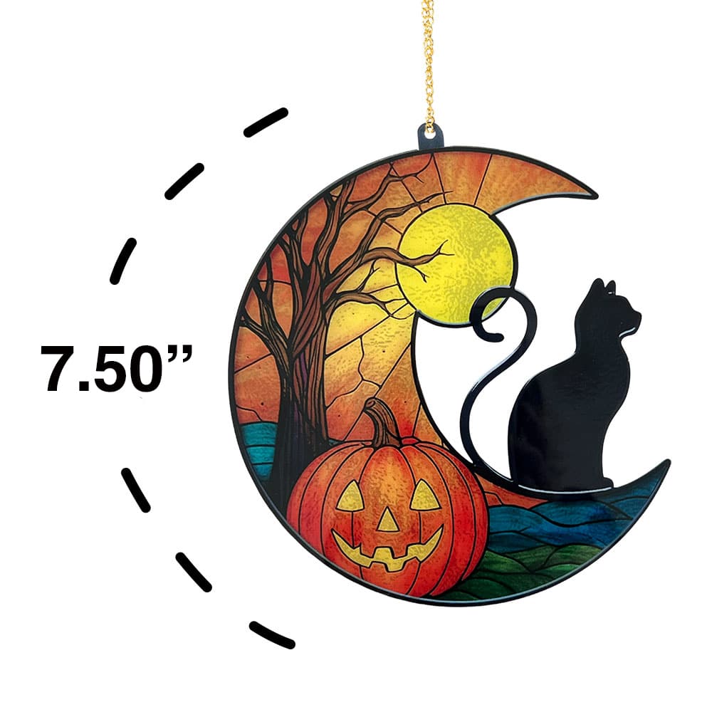 Halloween Cat & Pumpkin Scene Plexi Glass Sign – Handcrafted Acrylic Window Ornament- Helps Feed Hungry Shelter Cats in Need - Image 3