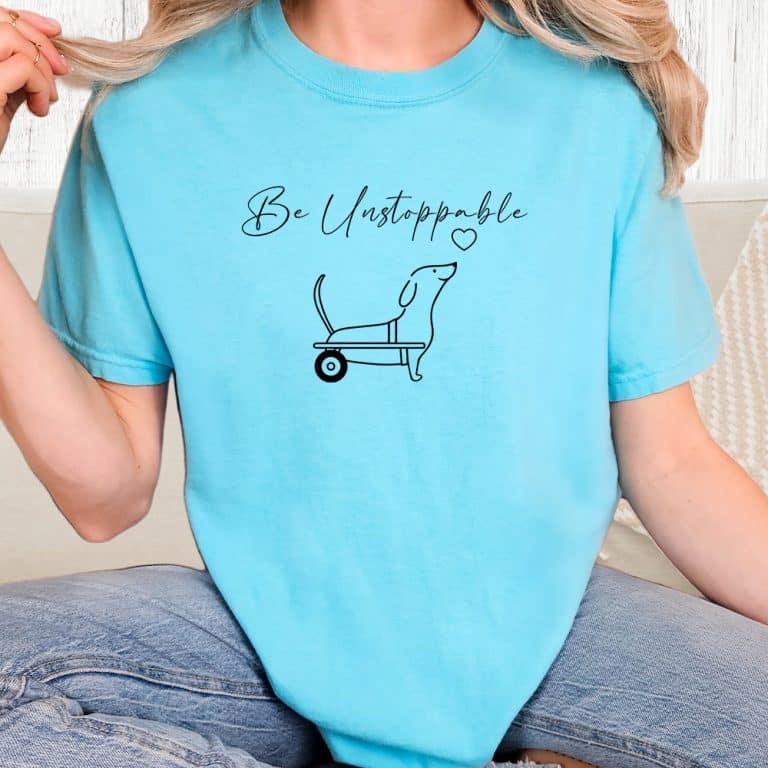 Comfort Colors Be Unstoppable - Dachshund Heart Vintage Washed Tee - Lagoon Blue