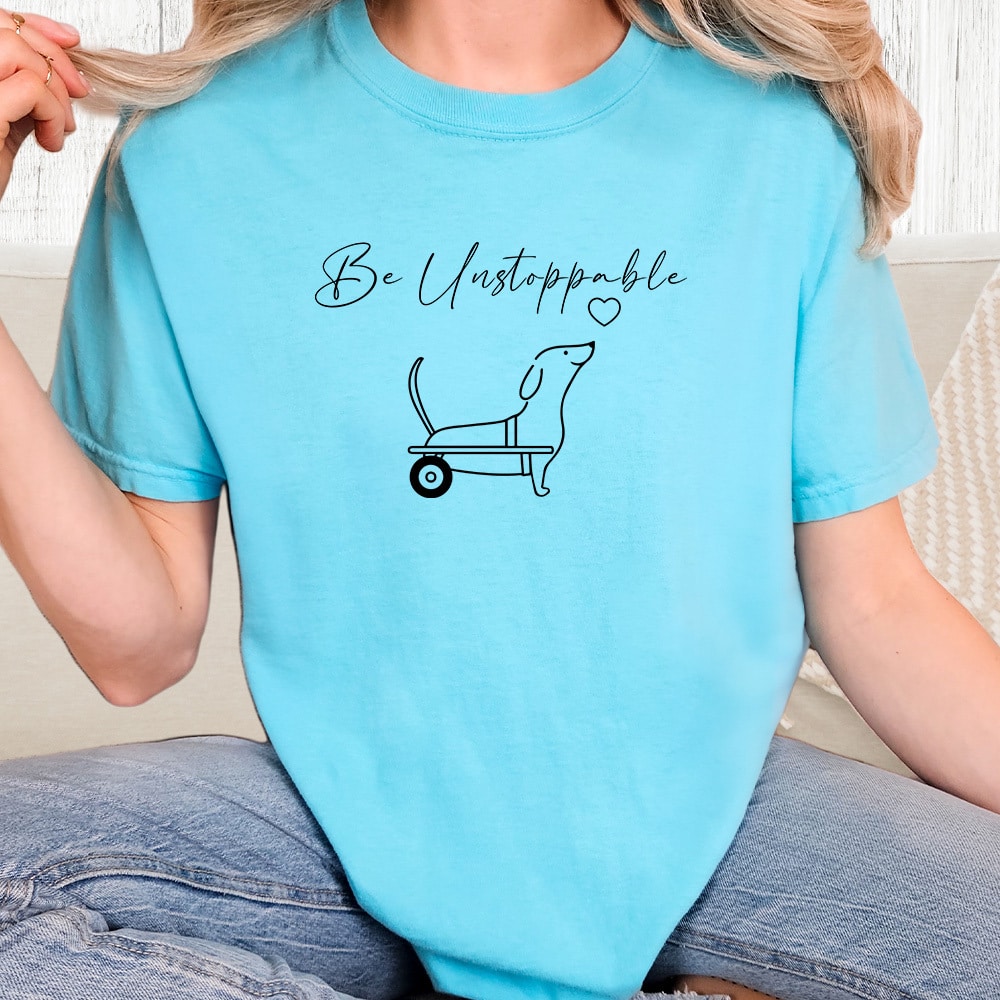 Comfort Colors Be Unstoppable - Dachshund Heart Vintage Washed Tee - Lagoon Blue