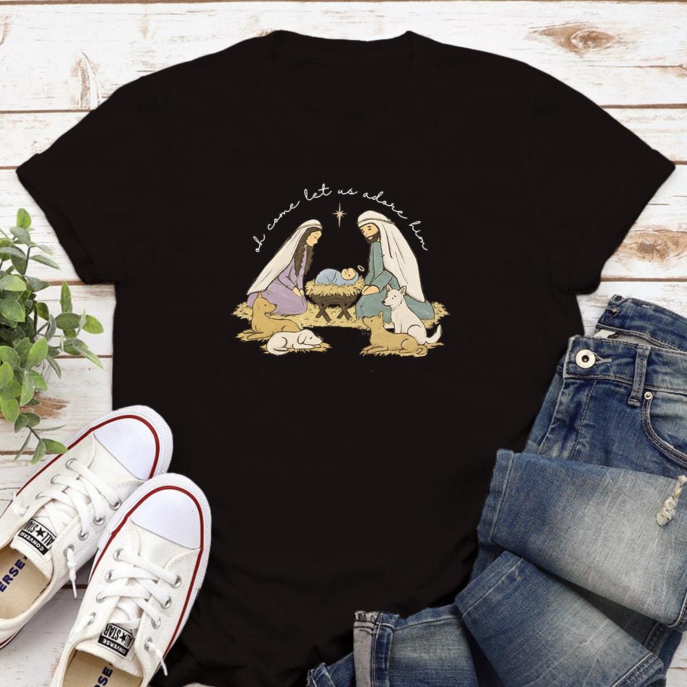 Oh Come Let Us Adore Him Standard Tee Black