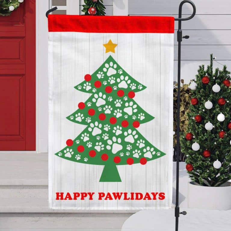 Second Chance Movement™  Happy Pawlidays Dog Paw Christmas Tree Garden Flag