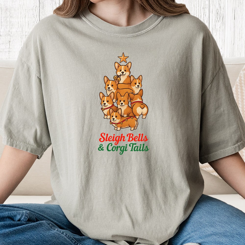 Comfort Colors Sleigh Bells & Corgi Tails Vintage Washed Tee - Sandstone