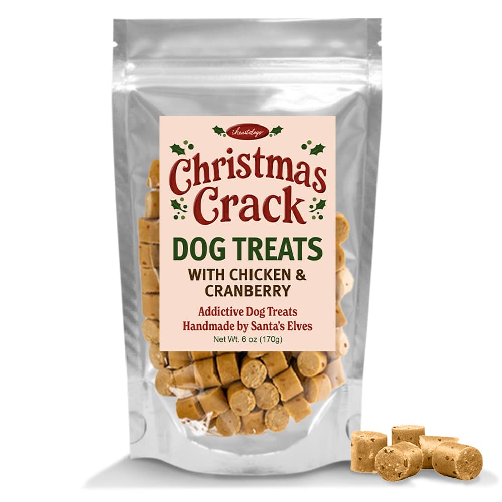 Image of iHeartDogs Christmas Crack™ Dog Treats with Chicken & Cranberry- 6 oz Bag- Helps Feed Hungry Shelter Dogs In Need This Holiday Season