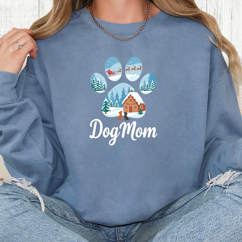 Comfort Colors Dog Mom Winter Wonderland Premium Sweatshirt - Blue Jean