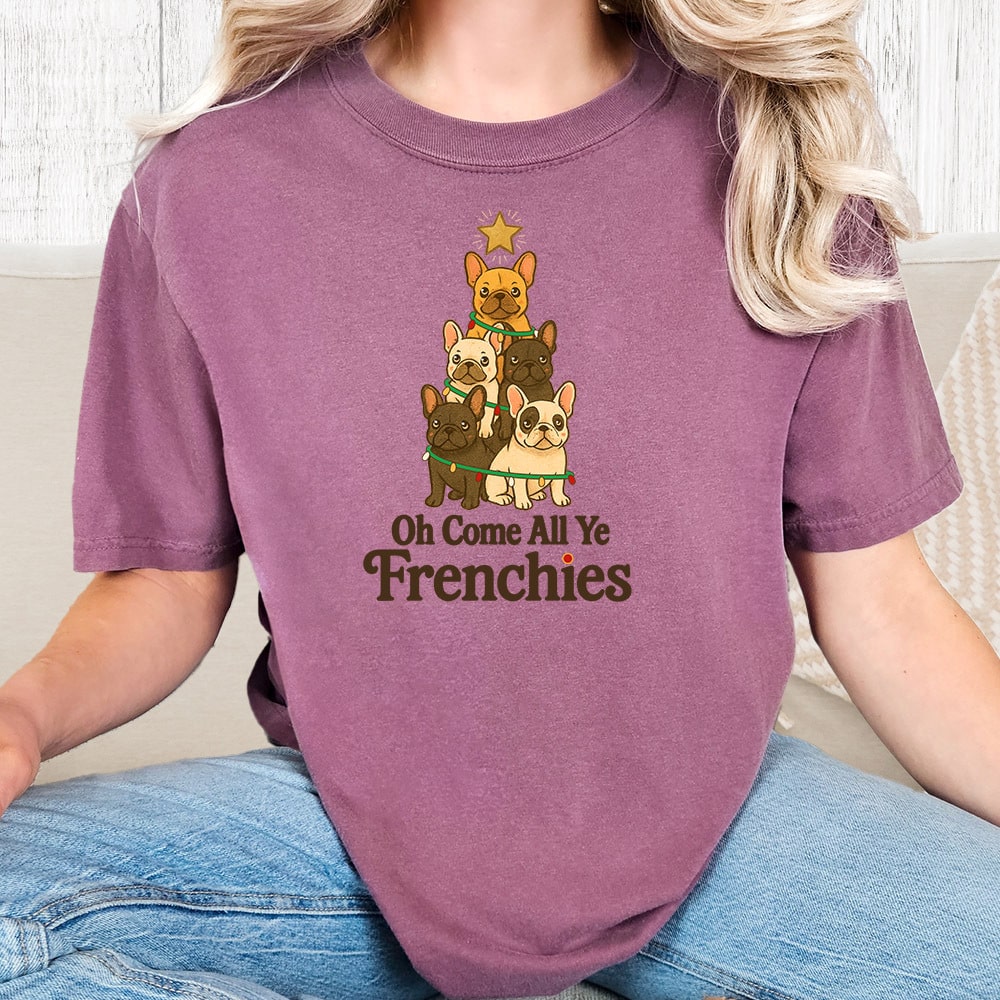 Comfort Colors Oh Come All Ye Frenchies Vintage Washed Tee - Berry