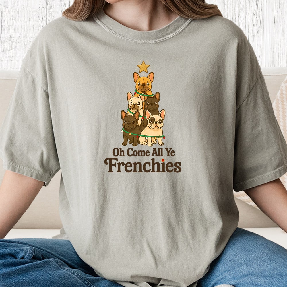 Comfort Colors Oh Come All Ye Frenchies Vintage Washed Tee - Sandstone