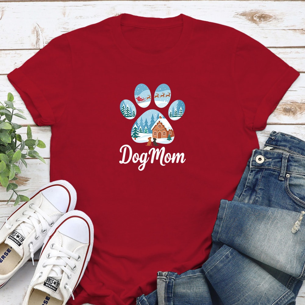 Dog Mom Winter Wonderland Standard Tee Red