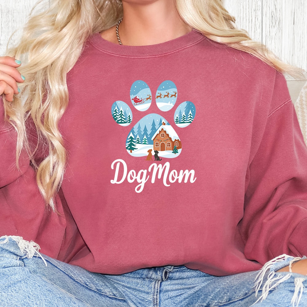 Comfort Colors Dog Mom Winter Wonderland Premium Sweatshirt - Crimson