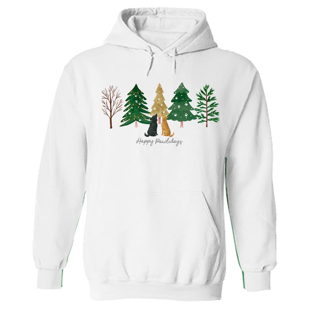 Happy Pawlidays Trees Hoodie White