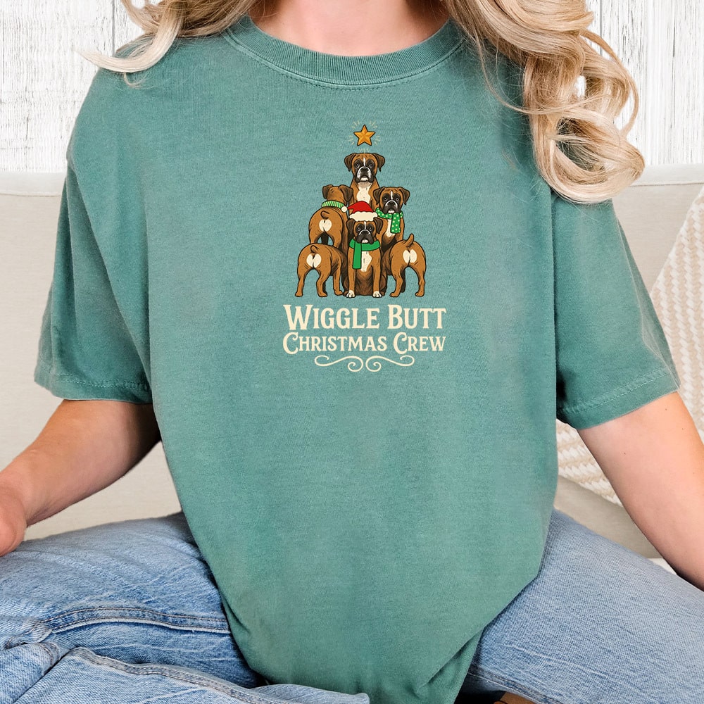 Comfort Colors Wiggle Butt Christmas Crew Vintage Washed Tee - Seafoam