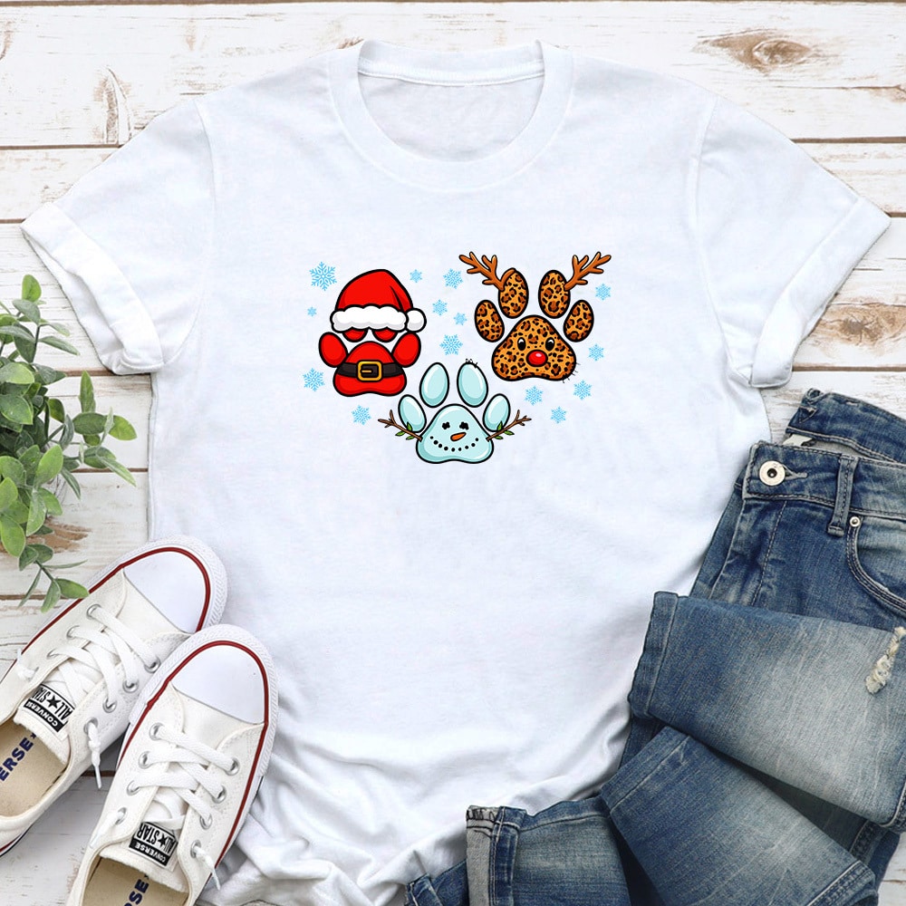 Fun Holiday Paws Standard Tee White