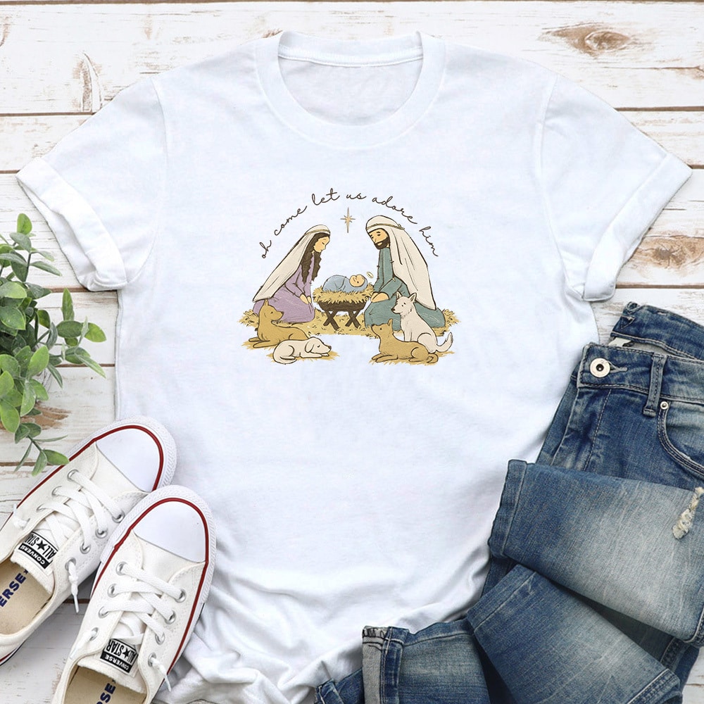 Oh Come Let Us Adore Him Standard Tee White