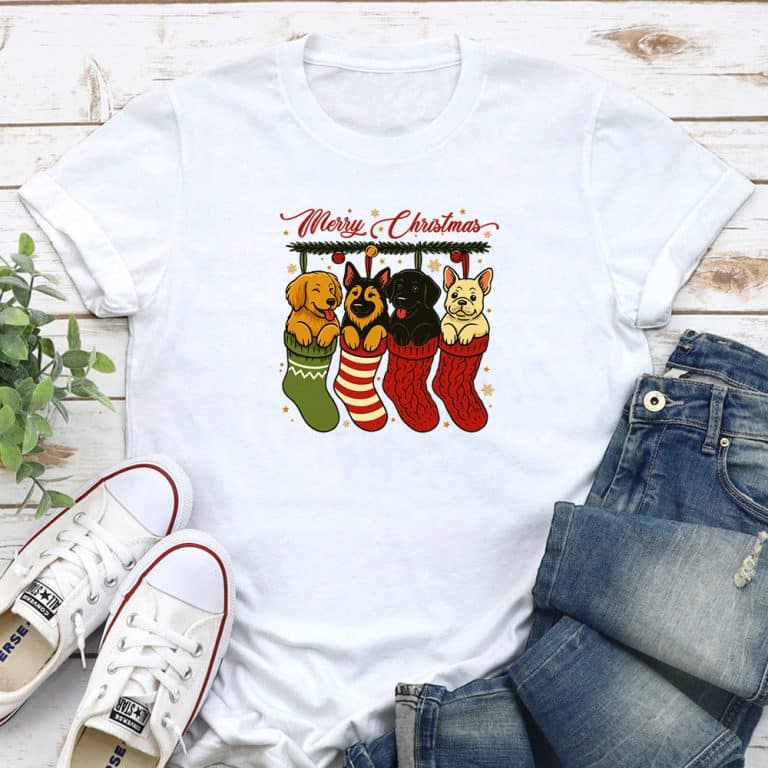 Merry Christmas Doggie Stockings Standard Tee White