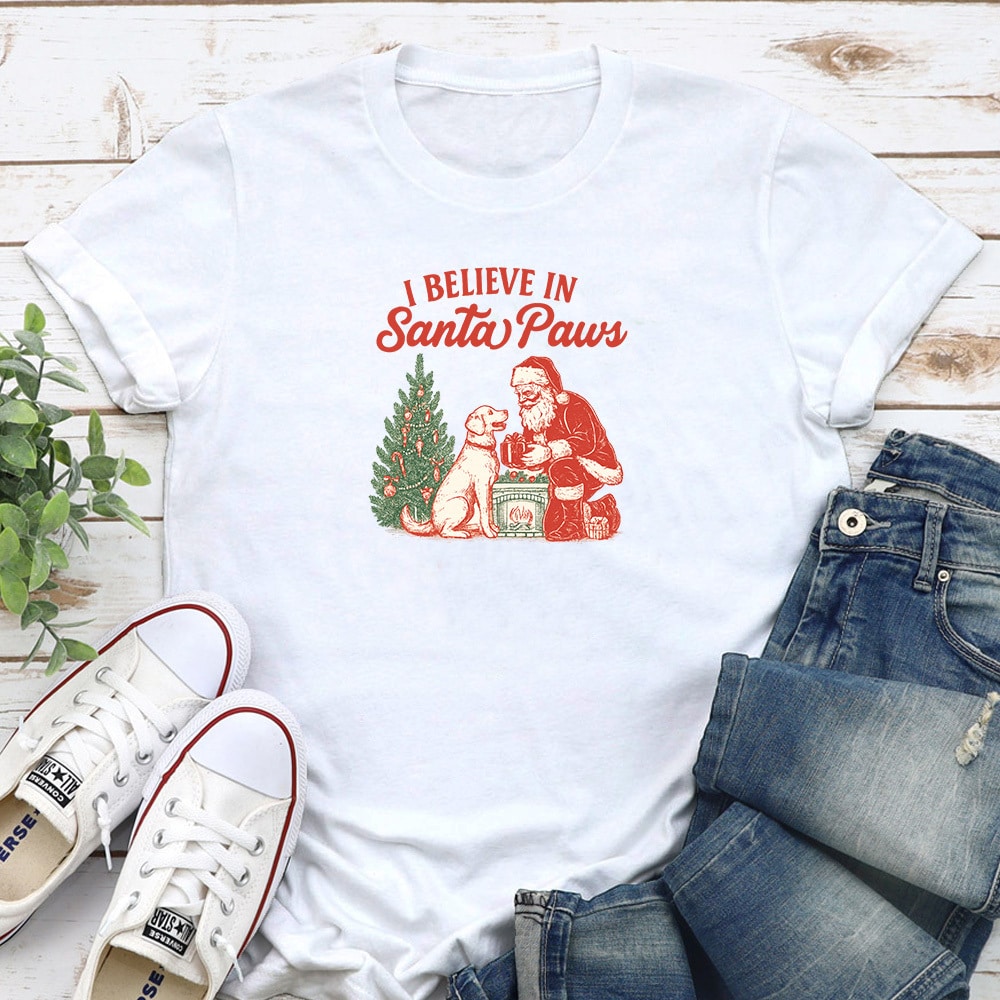 I Believe In Santa Paws Standard Tee White
