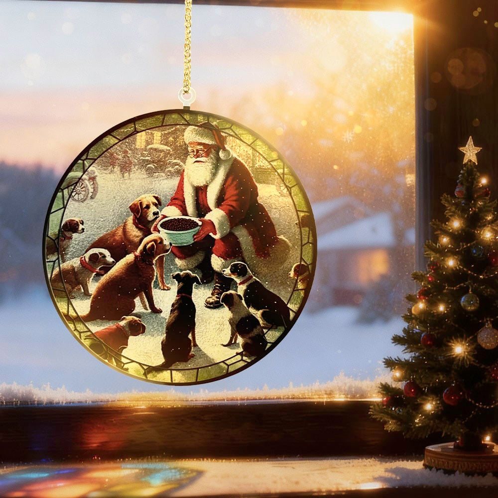 Image of Santa’s Light Of Hope Suncatcher – Handcrafted Acrylic Dog Window Ornament- Helps Feed Hungry Shelter Dogs in Need