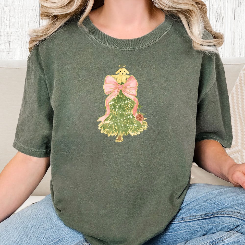 Comfort Colors Christmas Tree Angel Vintage Washed Tee - Moss