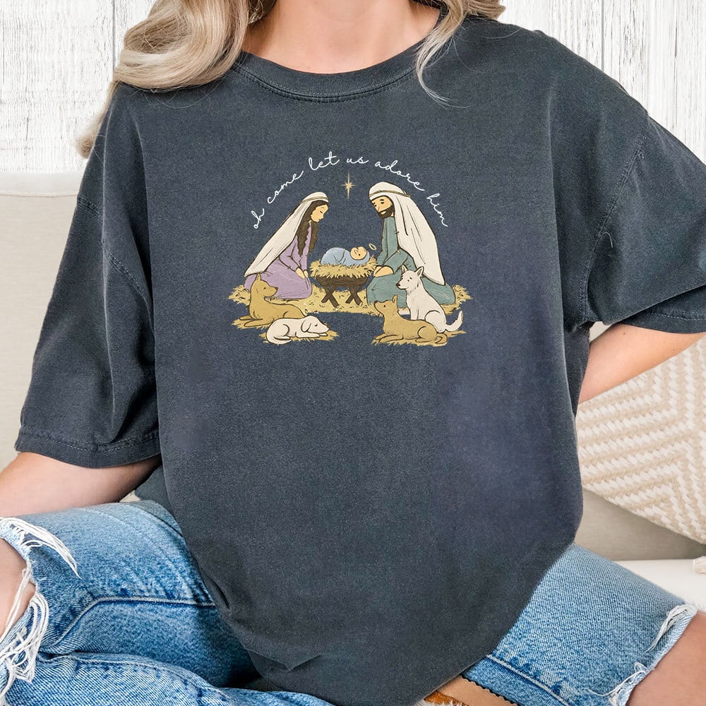 Image of Comfort Colors Oh Come Let Us Adore Him Vintage Washed Tee - Denim