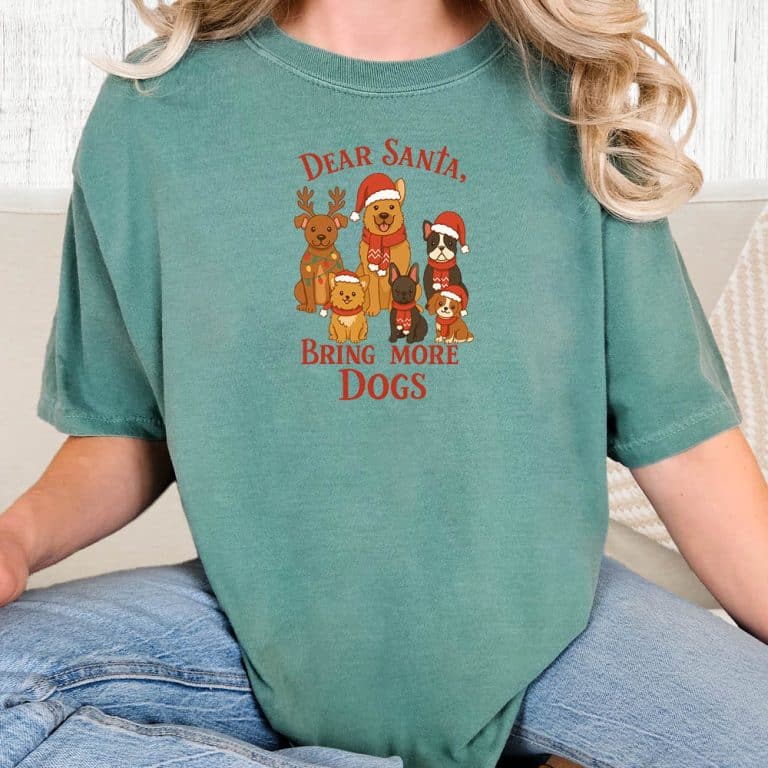 Comfort Colors Dear Santa Bring More Dogs Vintage Washed Tee - Sea foam