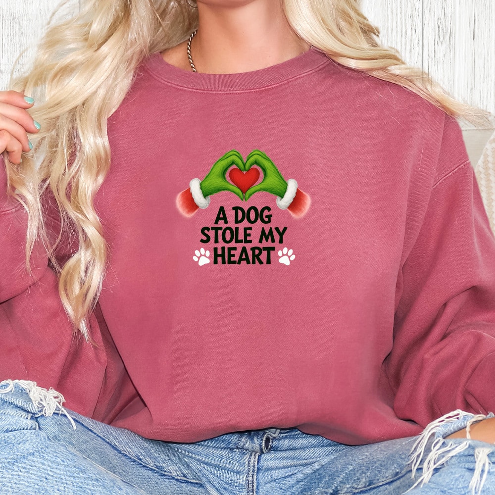 Comfort Colors A Dog Stole My Heart Premium Sweatshirt - Crimson