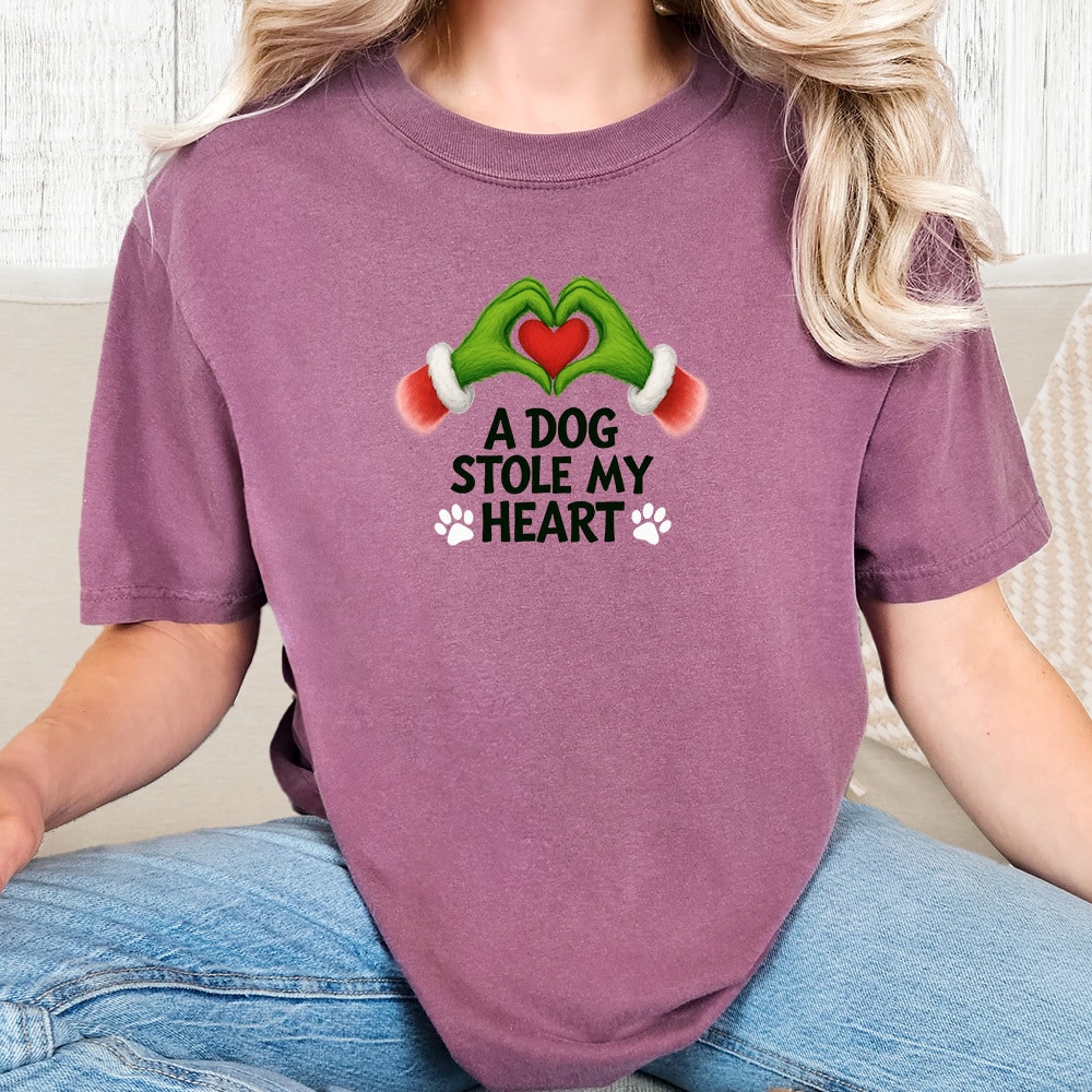 Comfort Colors A Dog Stole My Heart Vintage Washed Tee - Berry