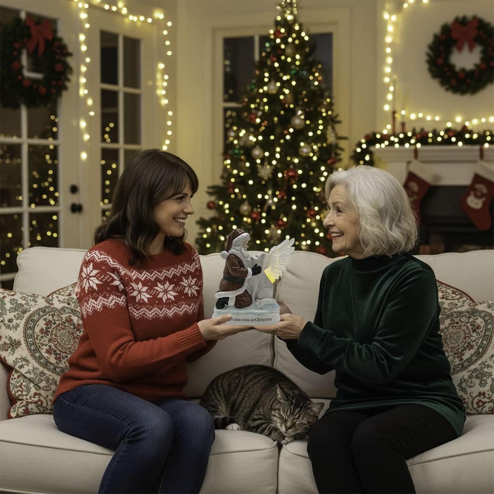 ‘I Miss You Most at Christmas’ Santa & Angel Cat Lighted Memorial Figurine- Helps Feed Hungry Shelter Cats in Need - Image 2