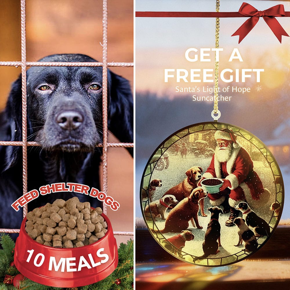 FUND 10 Meals for $10 and Get a FREE Santa’s Light Of Hope Suncatcher – Handcrafted Acrylic Dog Window Ornament- Helps Feed Hungry Shelter Dogs in Need
