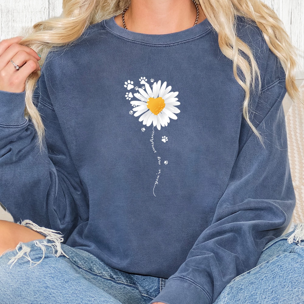 Image of Comfort Colors Paw Full Of Daisies Premium  Sweatshirt - Denim