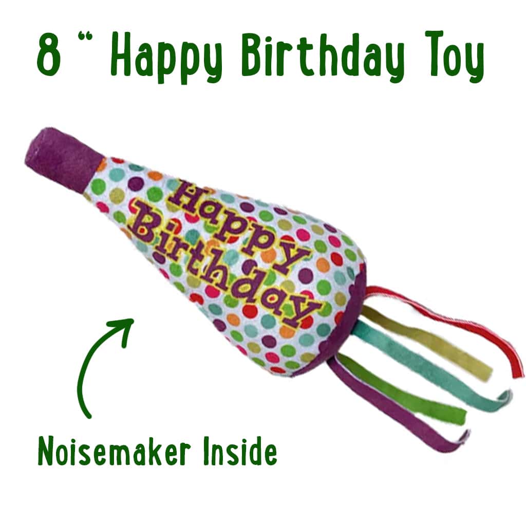 Happy Birthday Dog Toy – Plush Party Horn with Built-In Squeaker, Noisemaker & Streamer Tails for Dogs