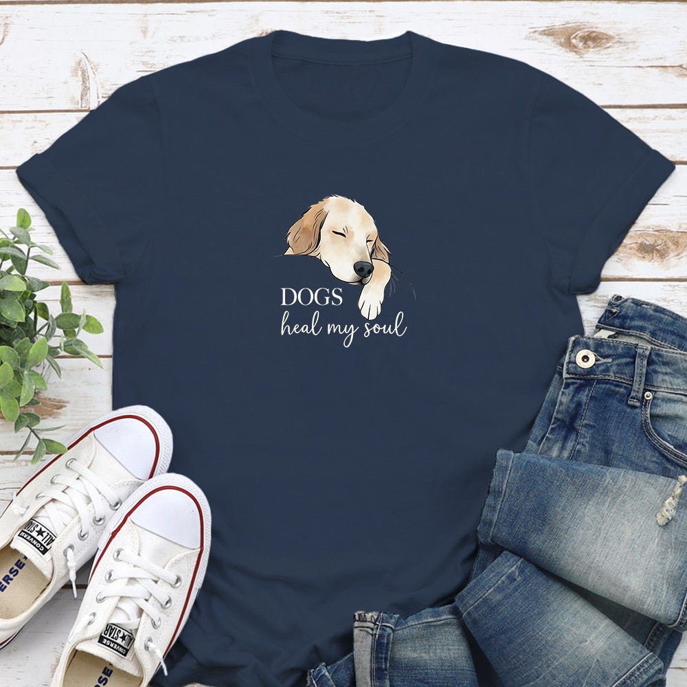 Dogs Heal My Soul - Retriever Standard Tee Navy