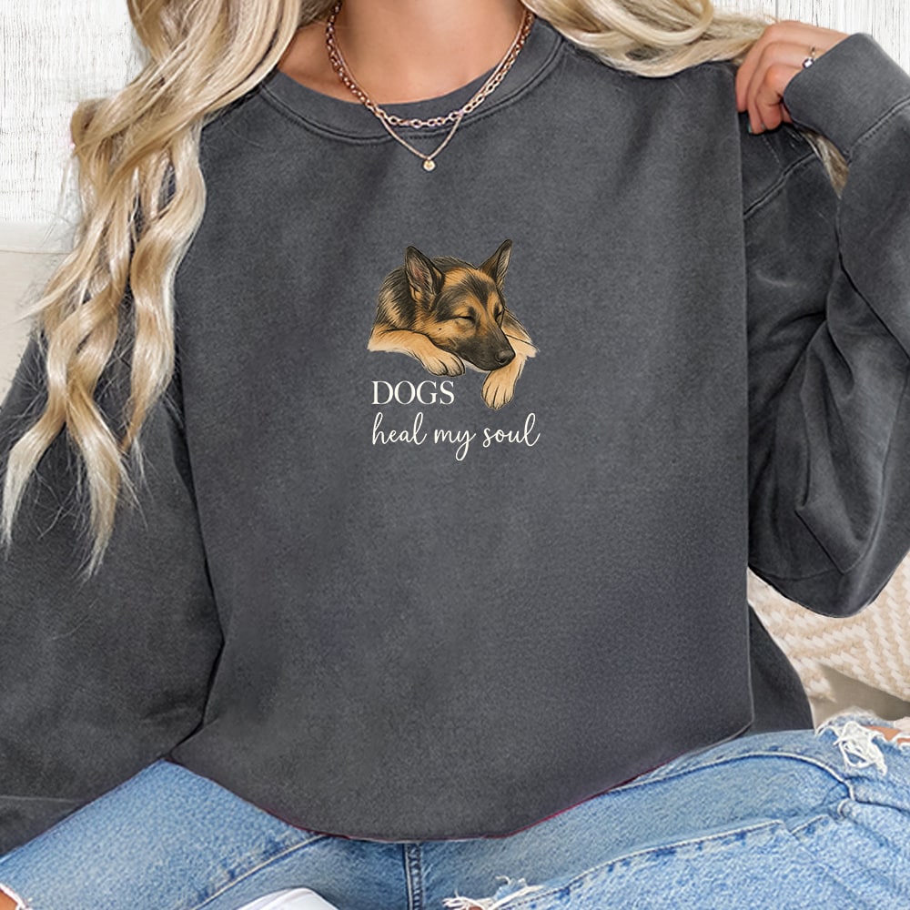 Comfort Colors Dogs Heal My Soul - German Shepherd Premium  Sweatshirt - Pepper