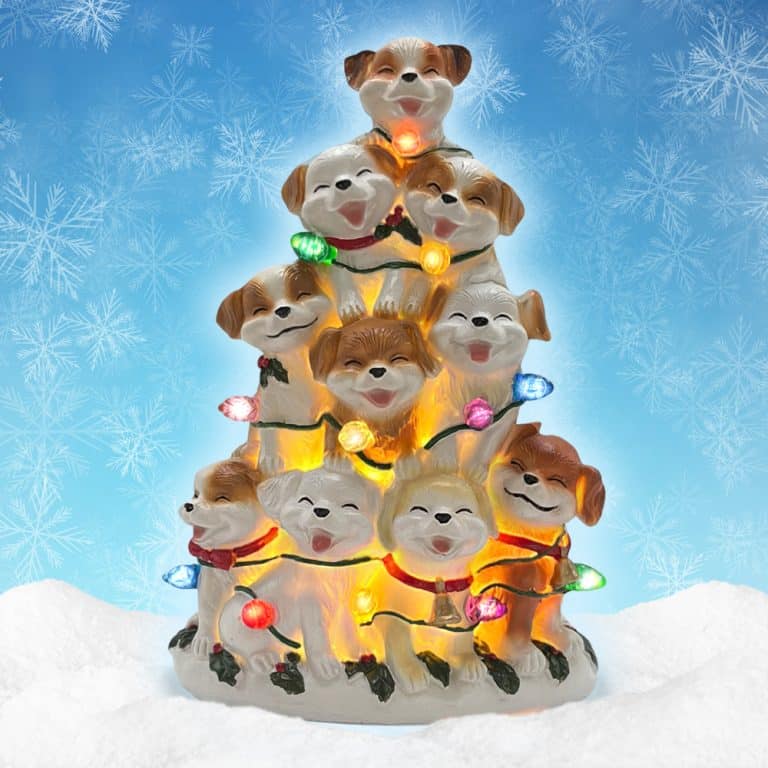 Second Chance Movement™ Puppy Christmas Tree with Lights - Hand Crafted Resin Tree , Lighted Holiday Decor