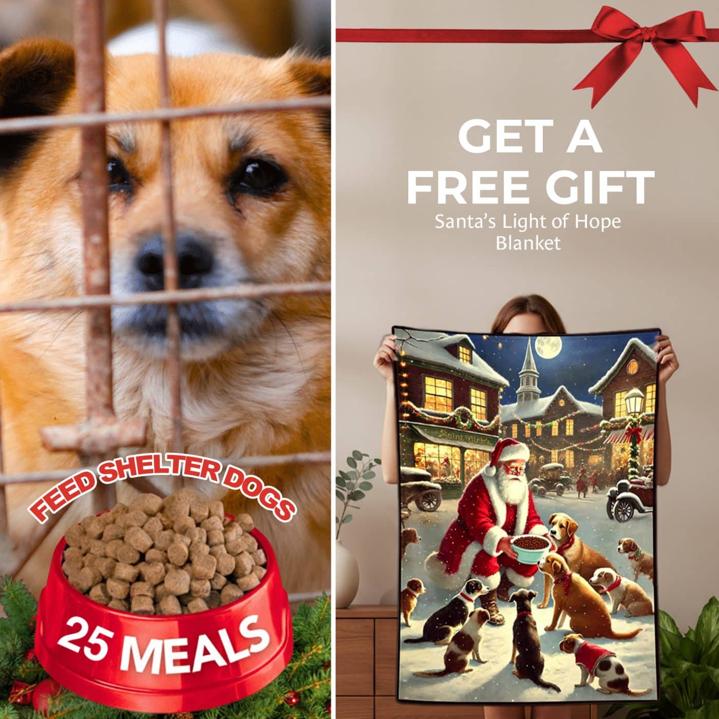 FUND 25 Meals for $15 and Get a FREE Santa's Light Of Hope for Dogs Blanket- Small 40 x 30", Ultra Soft Throw, Home Decor- Helps Feed Hungry Dogs In Need