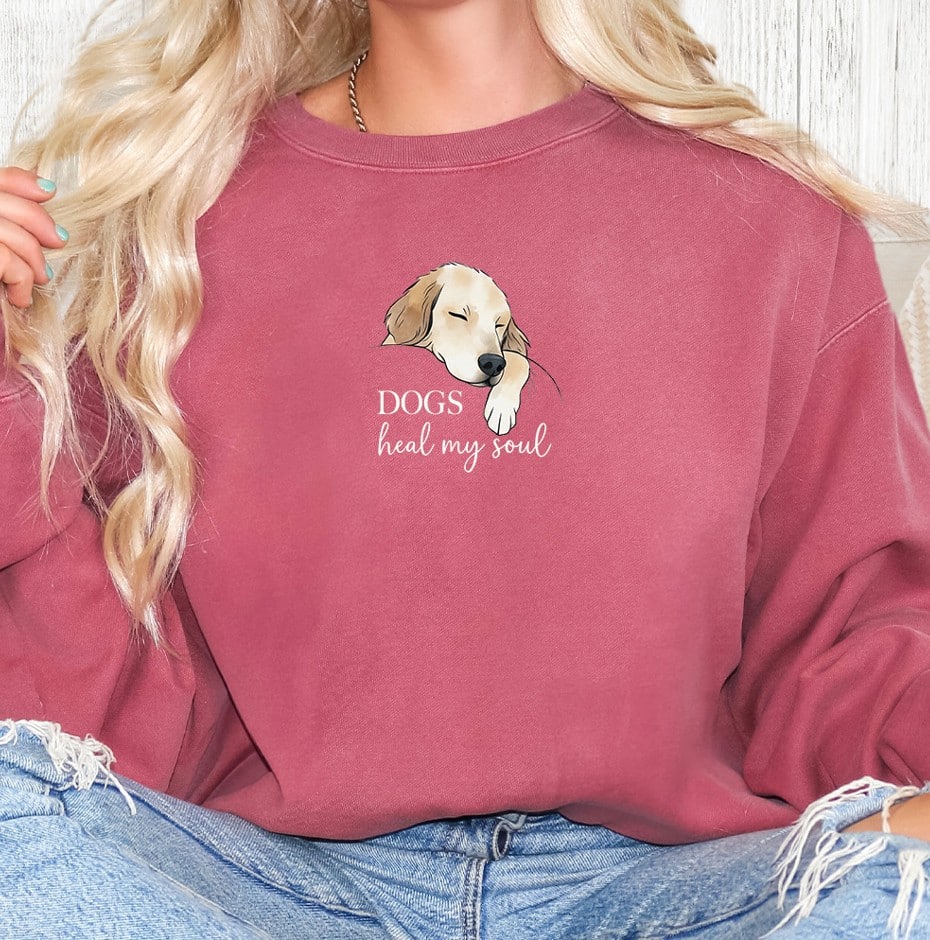 Comfort Colors Dogs Heal My Soul - Retriever Premium  Sweatshirt - Crimson