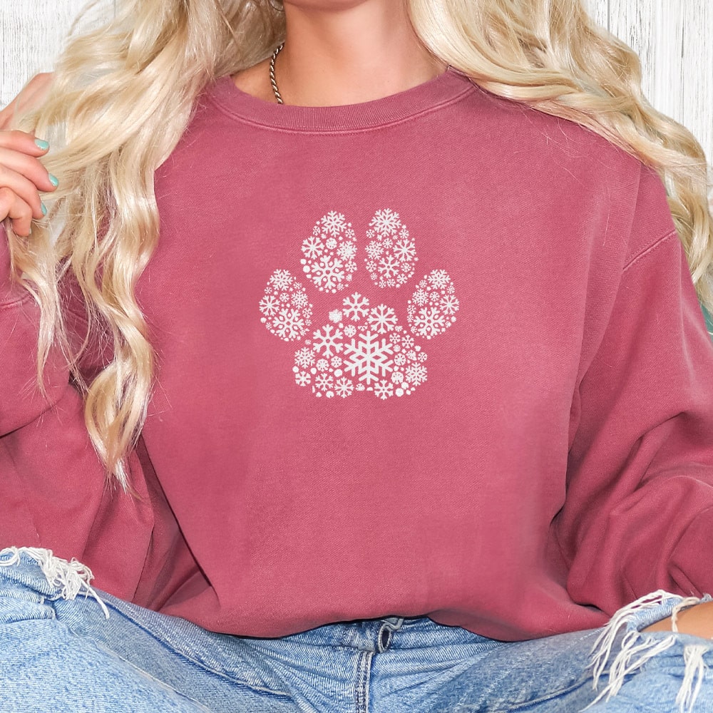 Comfort Colors Snowflake Paw Premium  Sweatshirt - Crimson
