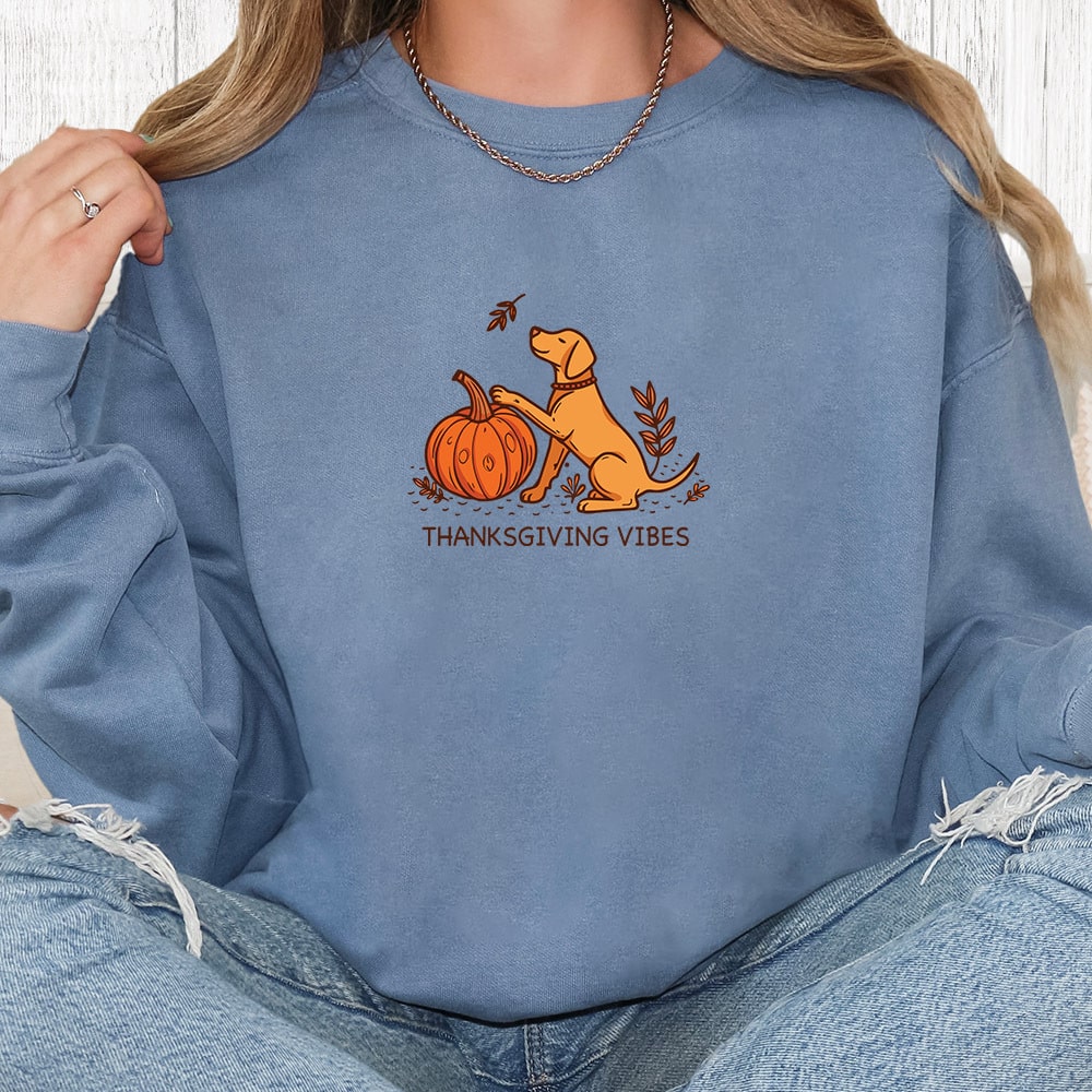 Comfort Colors Thanksgiving Vibes Dog Premium  Sweatshirt - Blue jean
