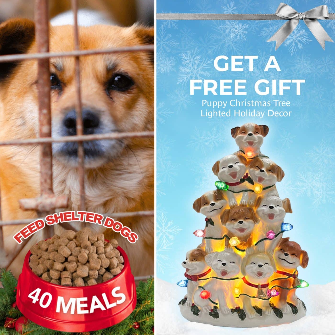 FUND 40 Meals for $25 and Get a FREE Puppy Christmas Tree with Lights - Hand Crafted Resin Tree , Lighted Holiday Decor-  Helps Feed Shelter Dogs in Need