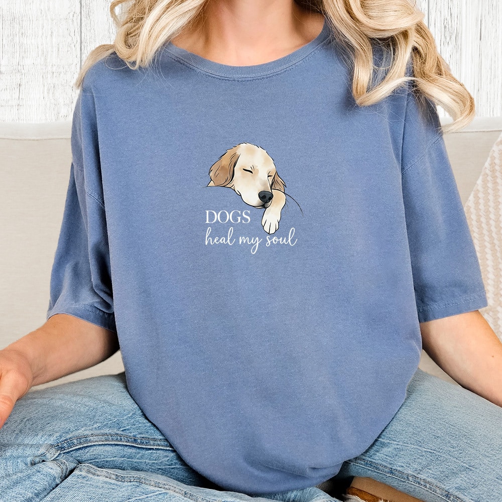 Comfort Colors Dogs Heal My Soul - Retriever Vintage Washed Tee -  Blue Jean