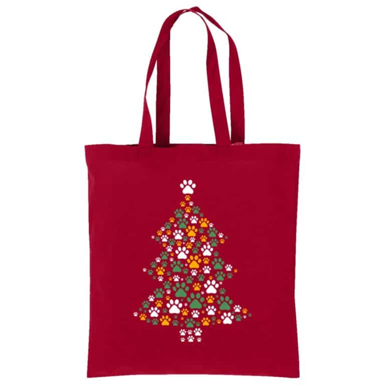 Happy Pawlidays Christmas Tree Cotton Tote Red